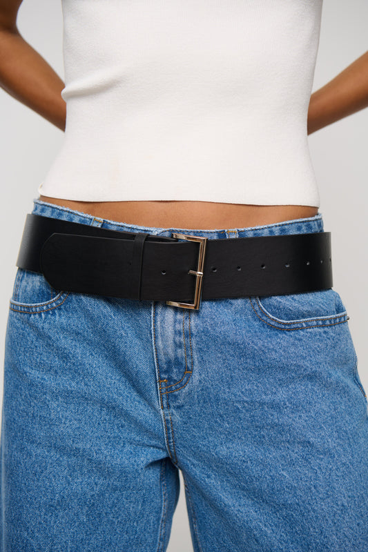 Aimee Wide Buckle Belt Black
