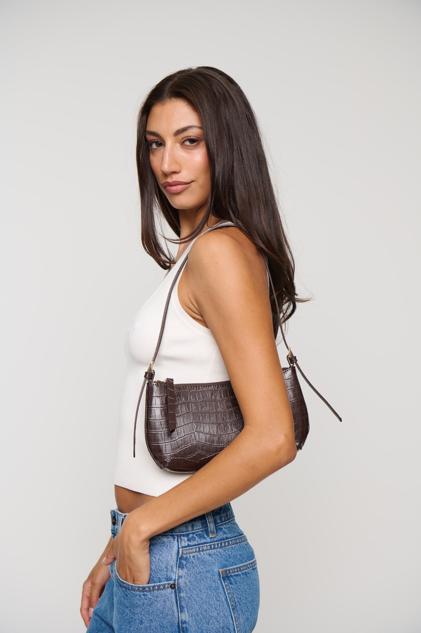 Elizabeth Shoulder Bag Chocolate Croc
