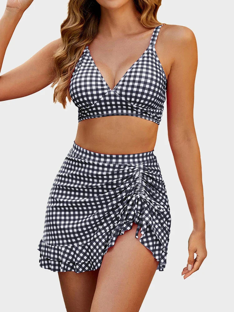 Mia | Zweiteiliges Bikini-Set für Damen mit High-Waist, Bauchkontrolle und Bade-Rock