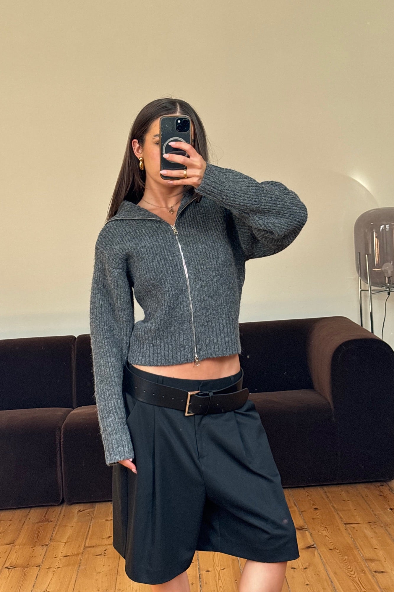 Oli Zip Up Knit Dark Grey