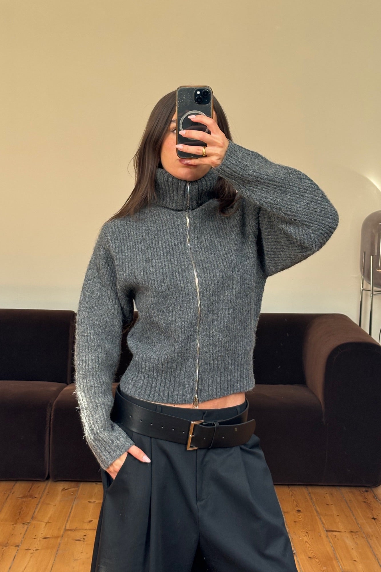 Oli Zip Up Knit Dark Grey